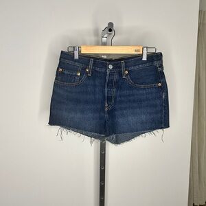 Blue Jean Shorts with Frayed Hem and Medium-Dark Wash